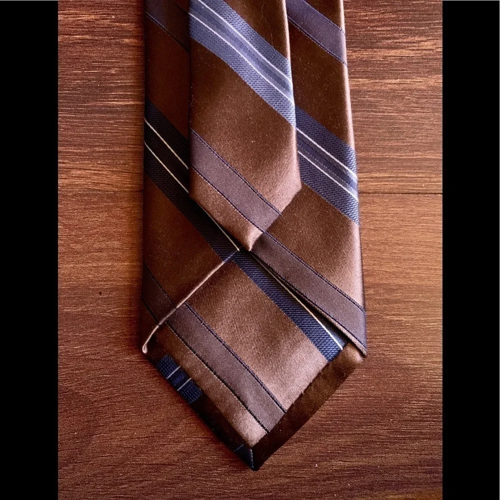 CALVIN KLEIN Brown Silk Stripes Necktie